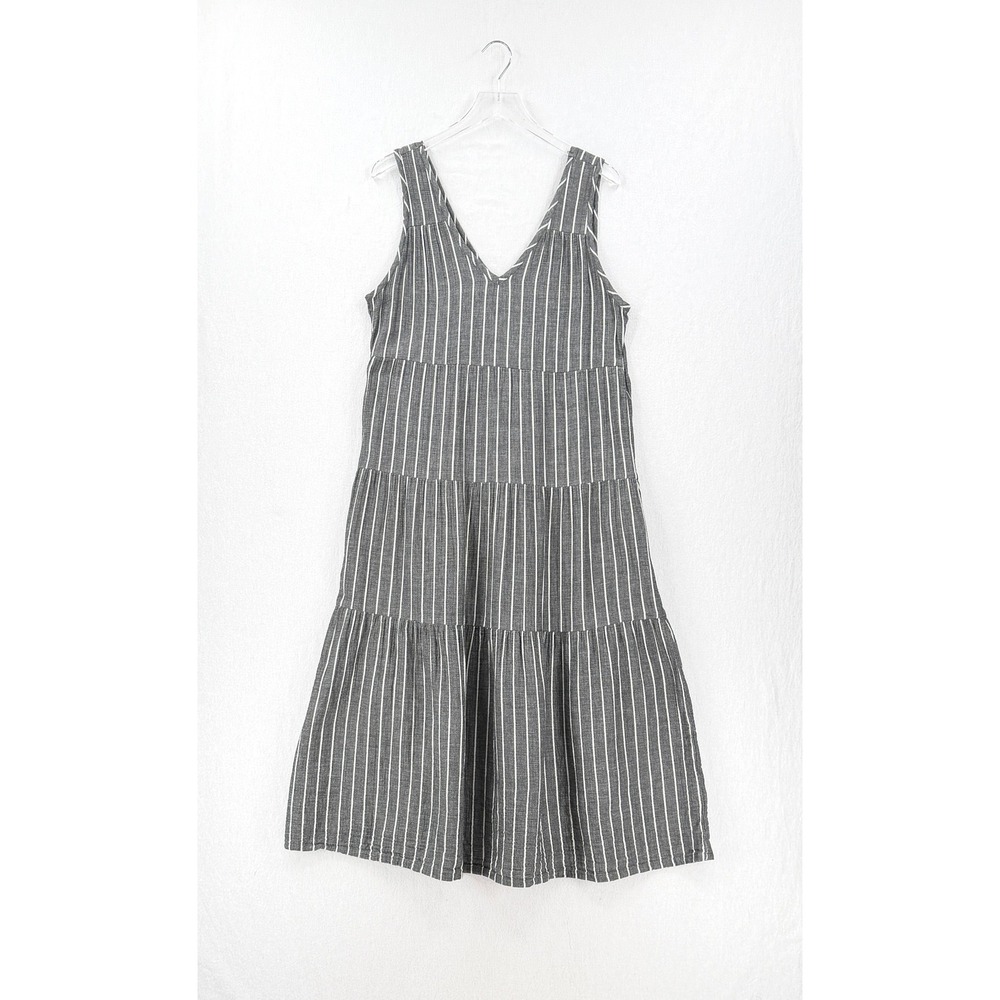 QUINCE Organic Cotton Gauze Maxi Dress Large Black Striped Tiered Sleeveless - Picture 3 of 16
